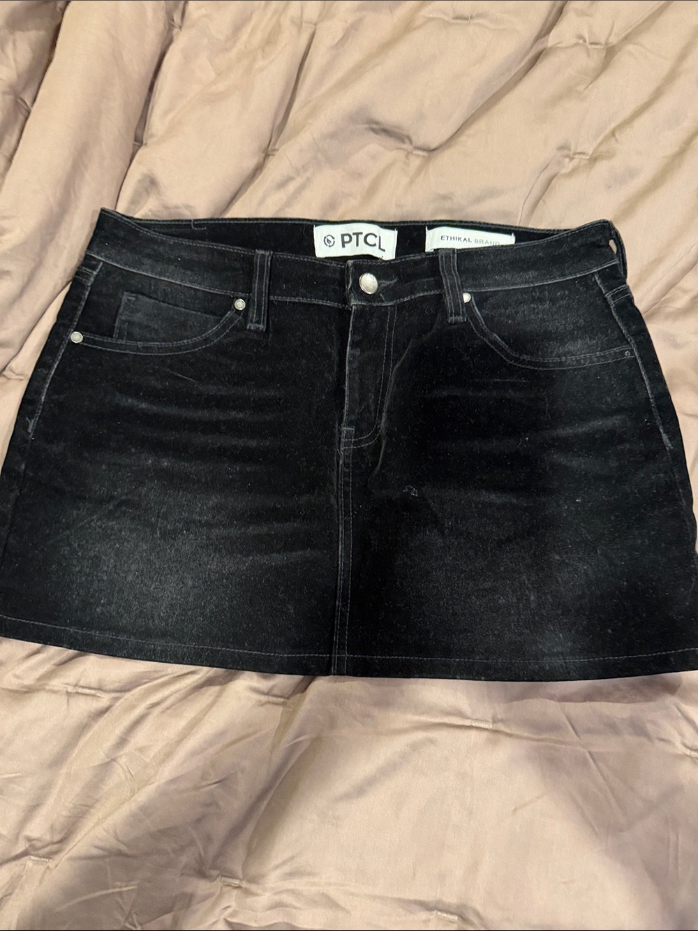 PTCL Black Velveteen Mini Skirt